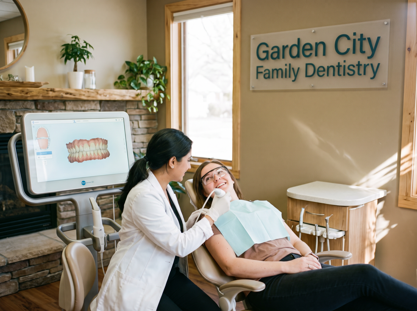 Dentist performing digital iTero 3D scan on patient's teeth