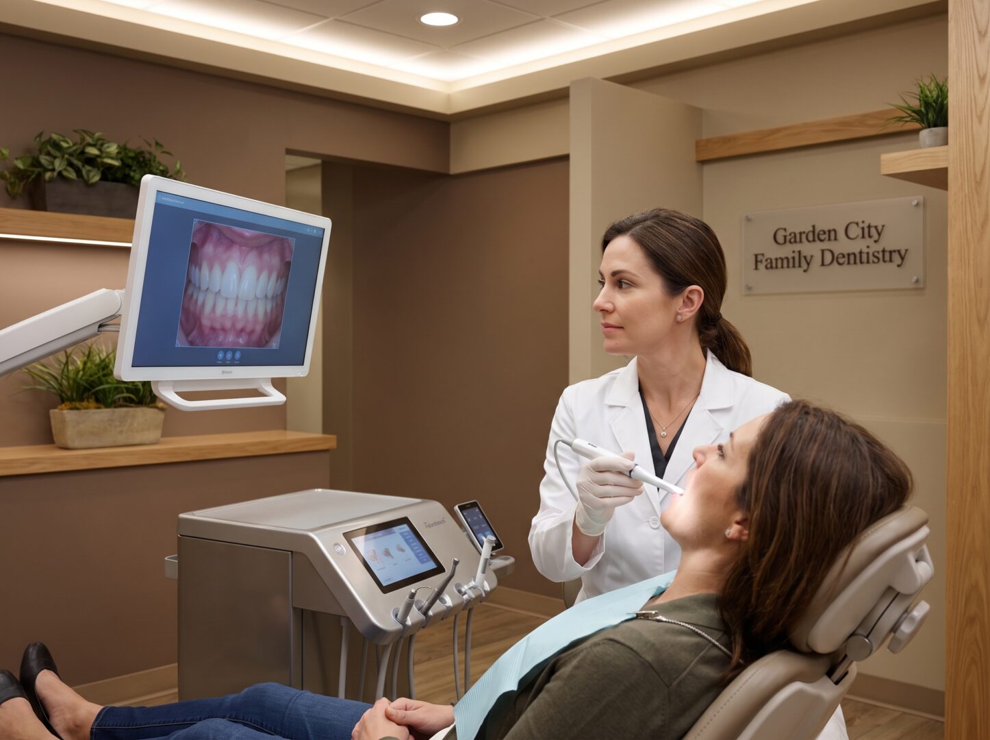 Dentist using intraoral camera technology