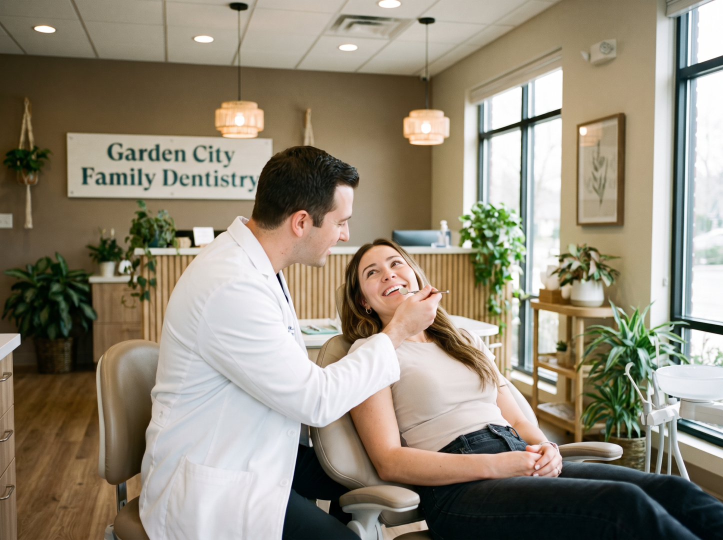 Dentist gently examining a patient experiencing a toothache