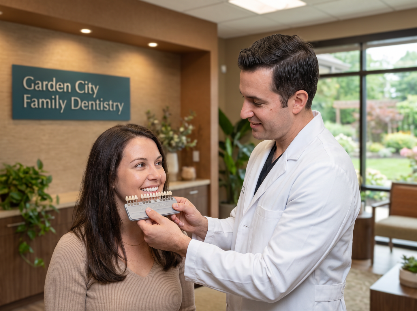 Dentist matching porcelain veneer shade
