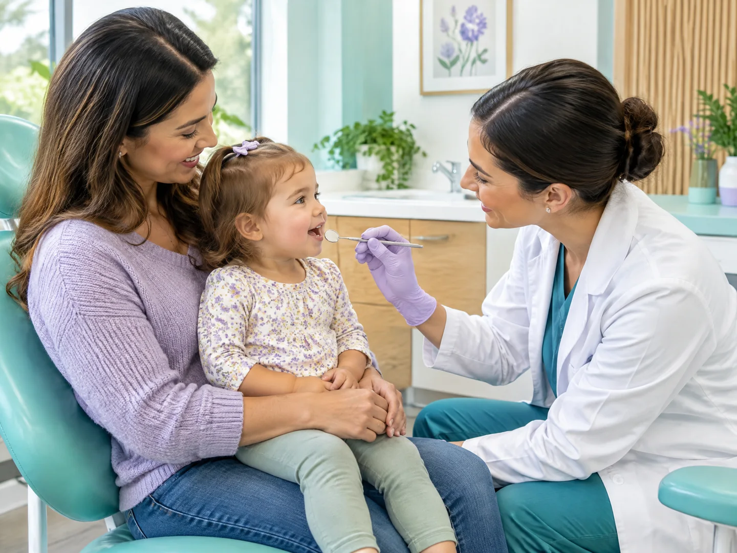 Toddler sitting on a parent’s lap during a gentle first dental visit