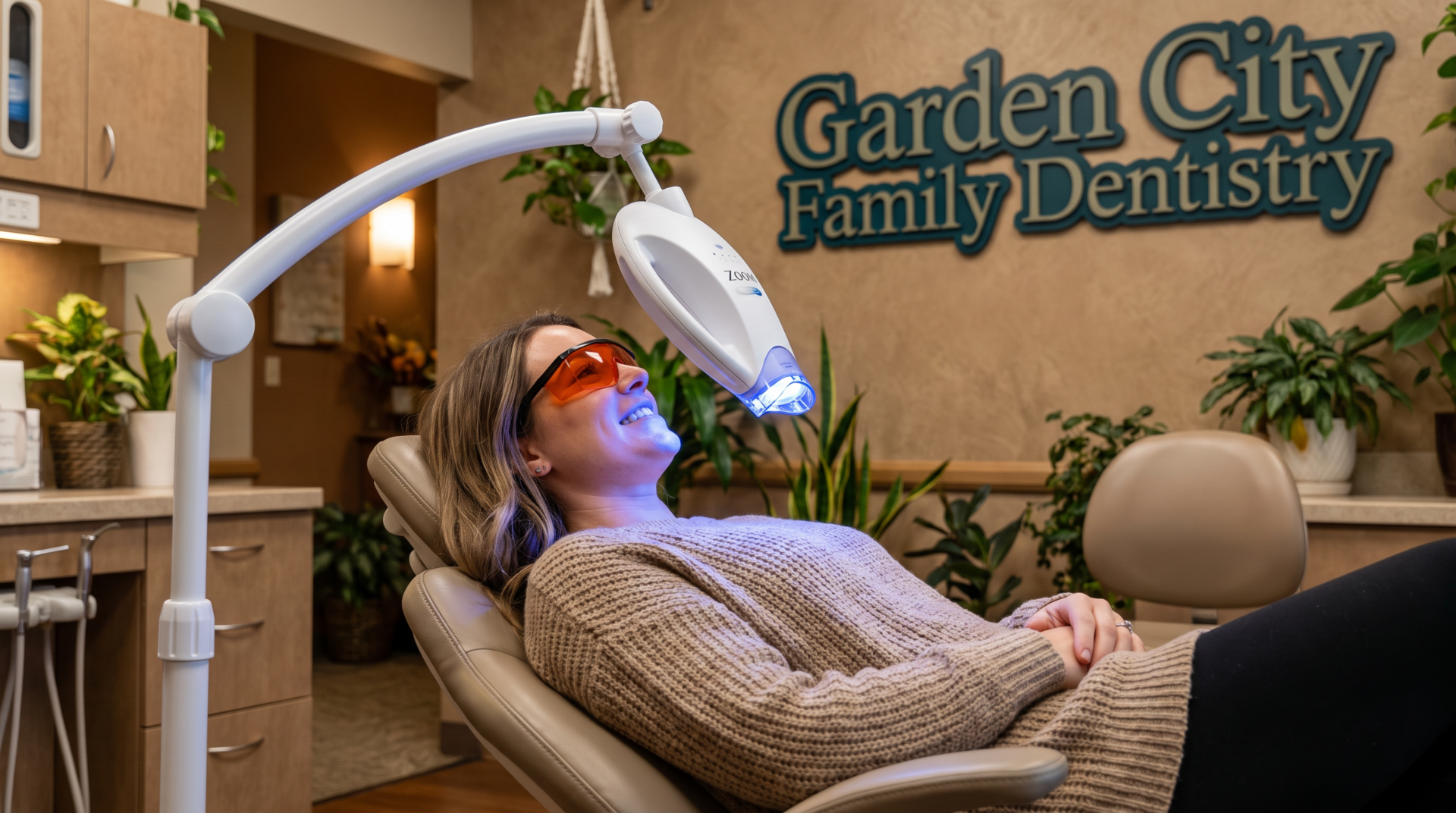 Patient receiving professional teeth whitening at Garden City Family Dentistry